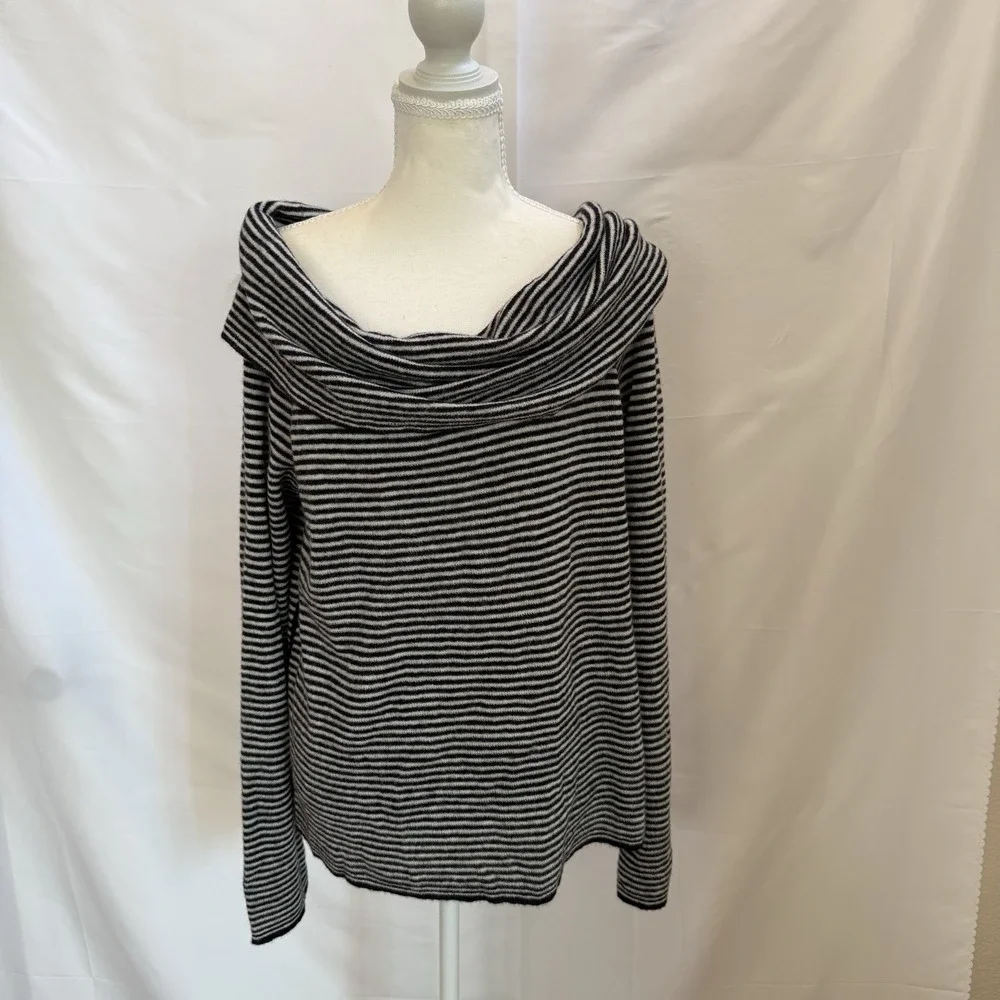 NWT Madewell Womens Alpaca Wool Blend Cowl Neck Sweater Black White Stripe XXL‎